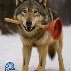 Timber Wolf with a rubber toilet plunger