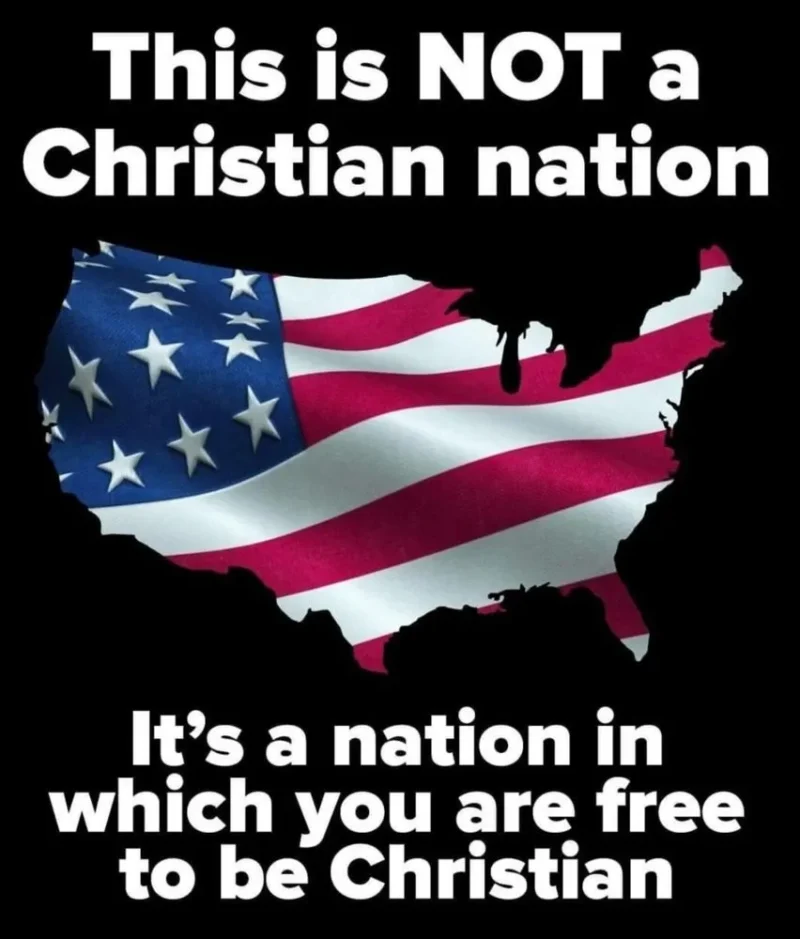 Flag-filled U.S. map with the words: This is NOT a Christian nation. It’s a nation in which you are free to be Christian.