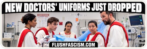 new-doctors-uniforms-web-listing New doctors uniforms political satire bumper sticker by Flush Fascism